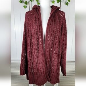 American Eagle Outfitters Burgundy Open Knit Cardigan Sweater Womens L/XL